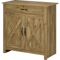HOMCOM Küchenschrank, 2-türig mit verstellbaren Einlegeböden und Schublade, Landhausstil, Buffet/Sideboard für Wohnzimmer und Esszimmer, 80x39.7x80cm, Holzoptik