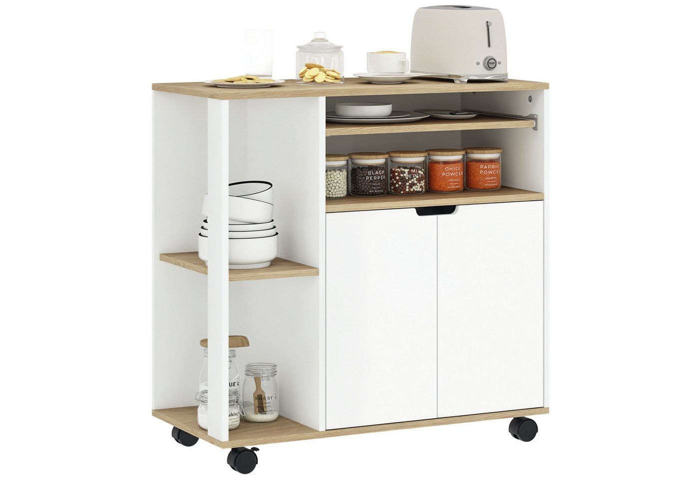 HOMCOM Küchenwagen Servierwagen Küchenregal mit Rollen, Griff, (Set, 1 St., 1), für Küche Bad Büro Wohnzimmer Weiß – Bild 2 von 5