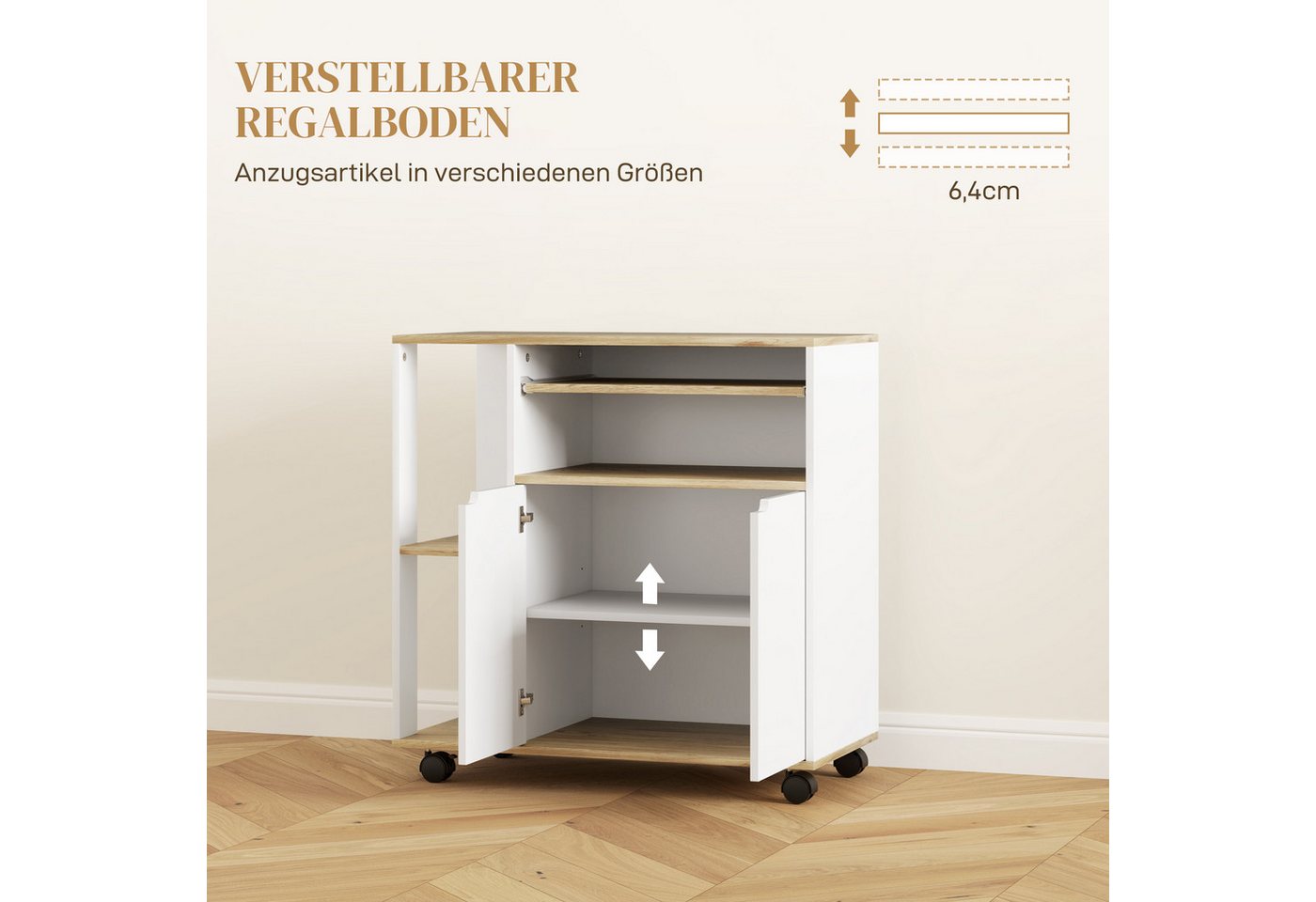 HOMCOM Küchenwagen Servierwagen Küchenregal mit Rollen, Griff, (Set, 1 St., 1), für Küche Bad Büro Wohnzimmer Weiß – Bild 5 von 5