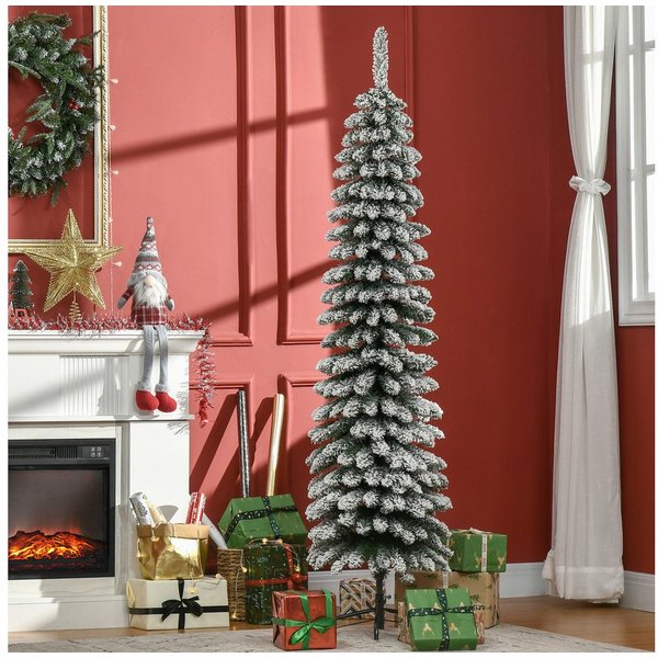 HOMCOM Künstlicher Weihnachtsbaum 180 cm, künstlich, Christbaum, Weihnachtsdeko, für drinnen, Tannenbaum, mit 395 Spitzen, Schnee, Zapfen und klappbar Metallstä