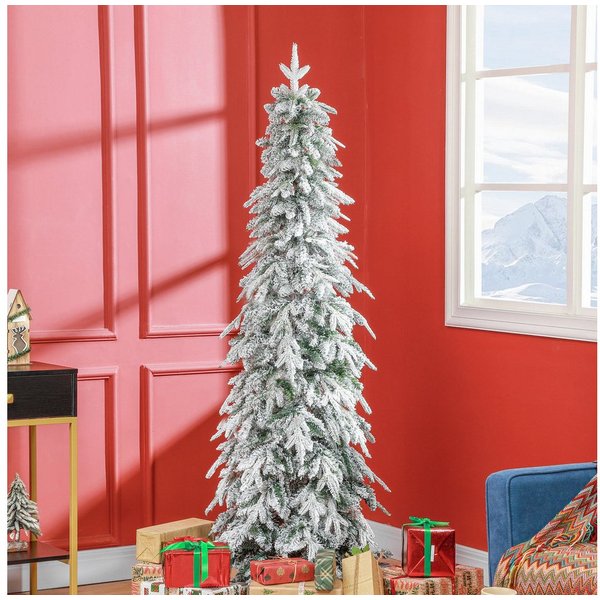 HOMCOM Künstlicher Weihnachtsbaum Christbaum mit Aufbewahrungstasche Stahlfuß, Fichte, Beschneite Optik, schlank, Auto-Öffnung