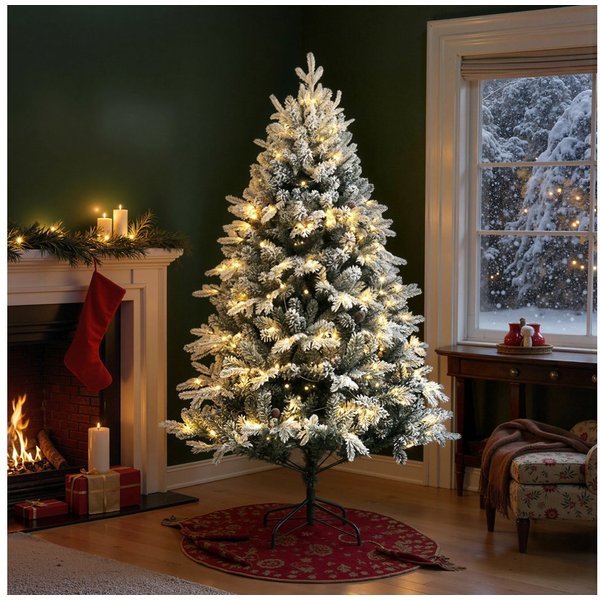 HOMCOM Künstlicher Weihnachtsbaum Christbaum mit 888 Spitzen, mit Schnee, klappbar Metallständer, Tannenbaum, mit Ständer, Grün+ Weiß