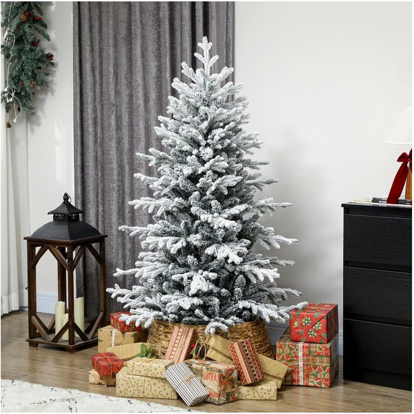 HOMCOM Künstlicher Weihnachtsbaum Christbaum mit Schnee, 1815 Zweigen, mit klappbarem Metallständer, Kiefernbaum, Realistisches Aussehen, Grün+Weiß