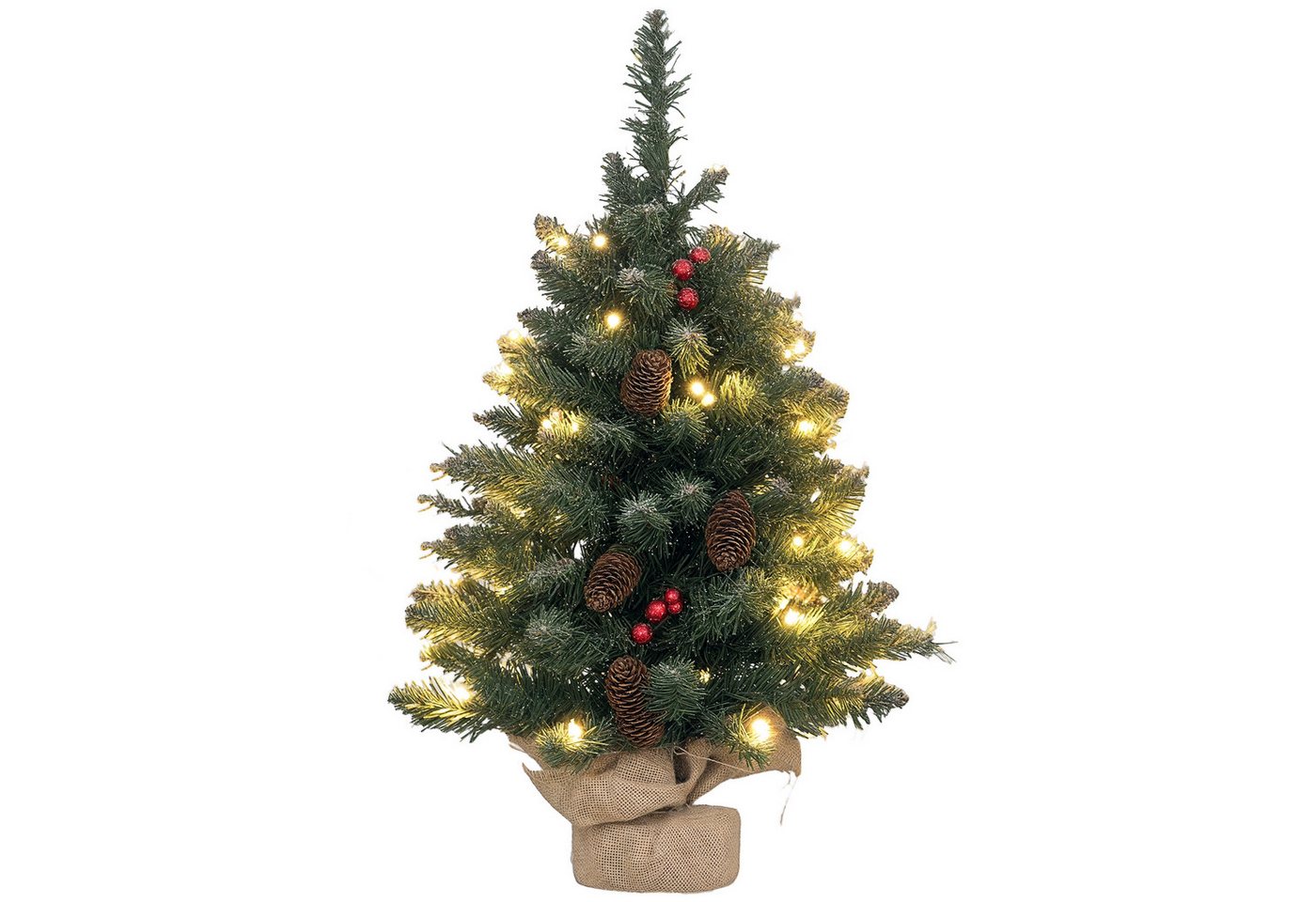 HOMCOM Künstlicher Weihnachtsbaum Mini Tannenbaum mit LED Lichtern, 86 Spitzen Zementbasis, Künstlicher Baum, für Weihnachtsfest, Indoor, grün+weiß – Bild 2 von 5