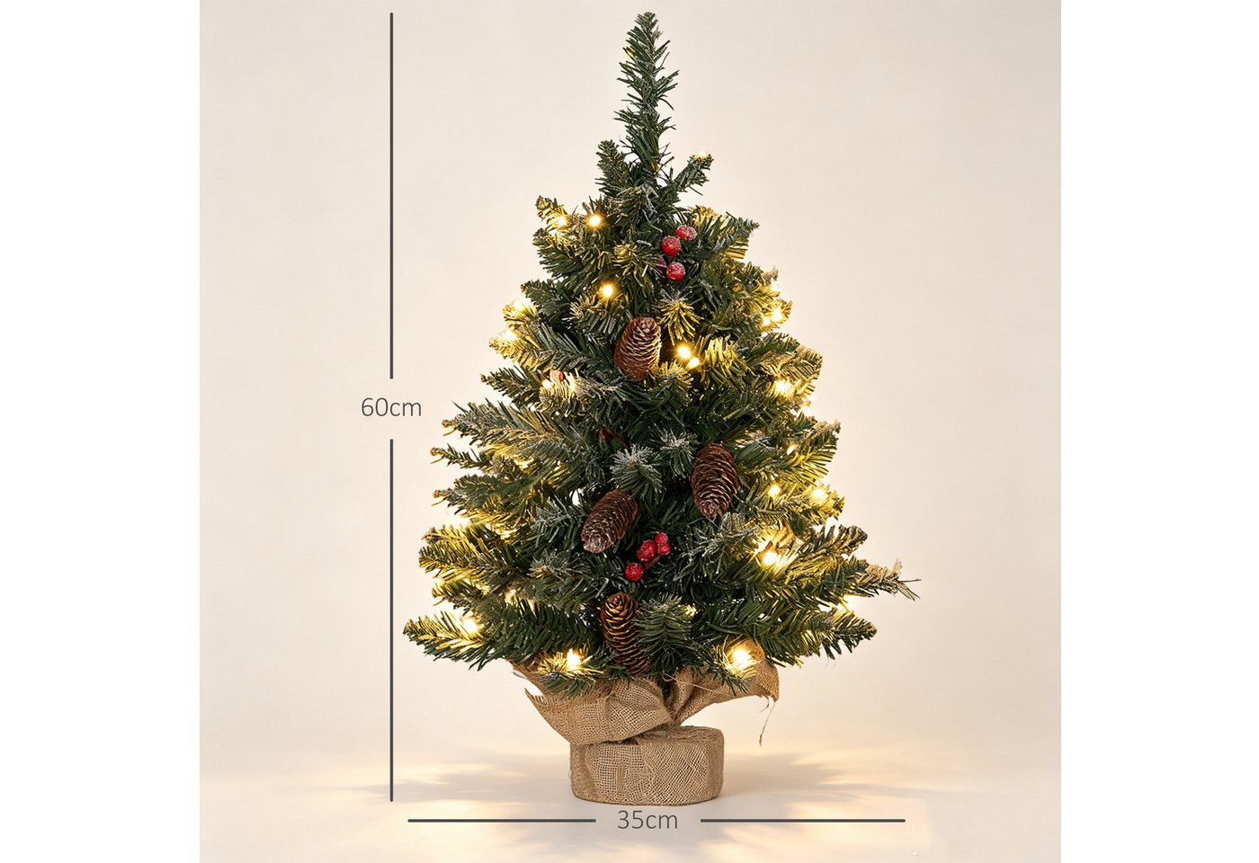 HOMCOM Künstlicher Weihnachtsbaum Mini Tannenbaum mit LED Lichtern, 86 Spitzen Zementbasis, Künstlicher Baum, für Weihnachtsfest, Indoor, grün+weiß – Bild 3 von 5