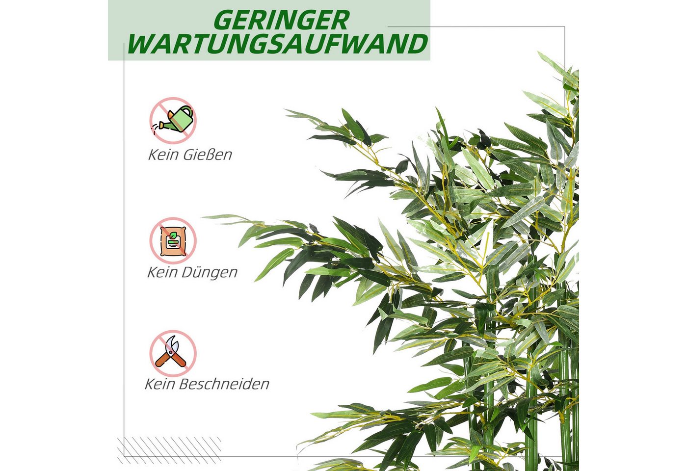 Kunstpflanze 180 cm, im Kiefernholztopf Bambus, HOMCOM, Höhe 180 cm, für Indoor, Outdoor, Dekopflanzen, Grün – Bild 5 von 5