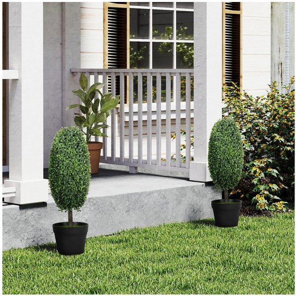 Kunstpflanze 2er-Set Buchsbaum, künstliche Pflanzen im Topf, UV-beständig Olivenbaum, HOMCOM, Höhe 60 cm, Dekoration für Wohnzimmer Schlafzimmer Outdoor