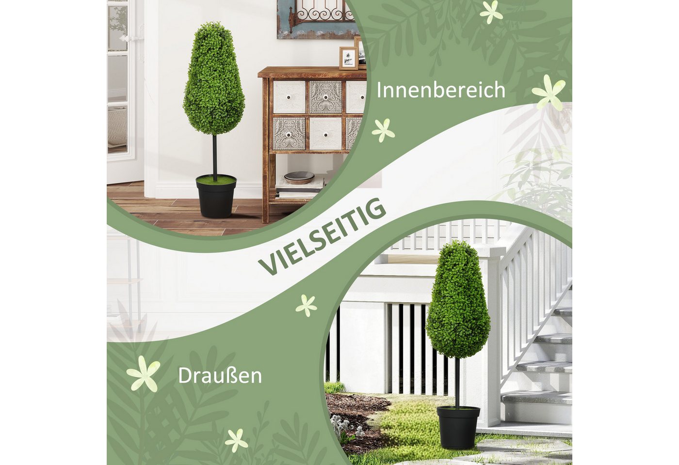 Kunstpflanze 2er Set Kunstbaum, Fake Plant wie echt, mit UV Schutz Buchsbaum, HOMCOM, Höhe 90 cm, für Wohnzimmer Schlafzimmer Büro Garten Moderne Dekoration – Bild 5 von 5