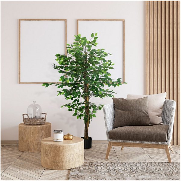 Kunstpflanze Künstliche Pflanzen, Kunstbaum wie echt, Wohnzimmer, Schlafzimmer Ficus, HOMCOM, Höhe 150 cm, Kuststoff, Grün