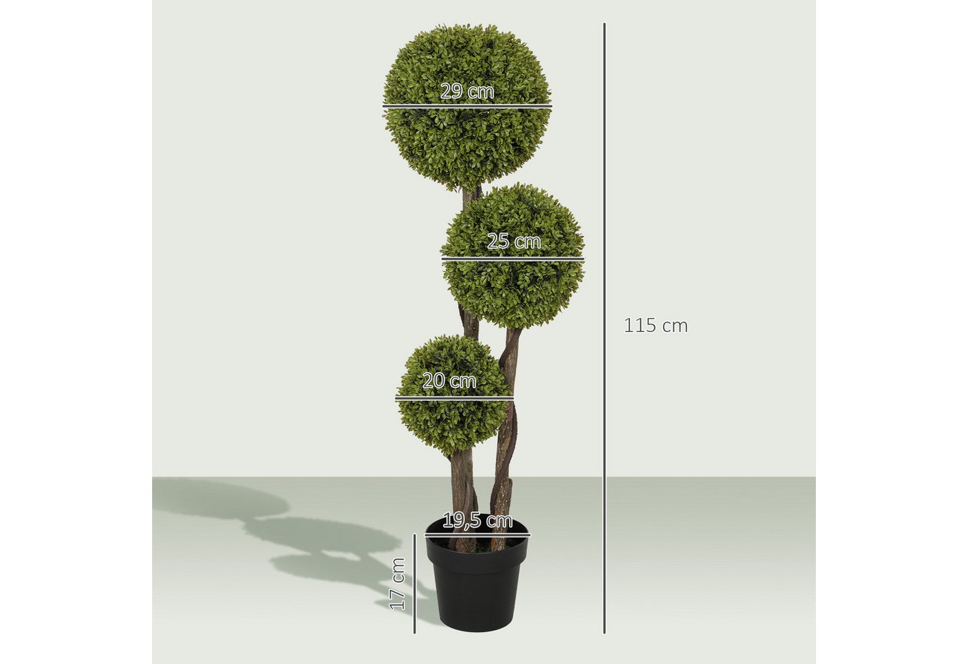Kunstpflanze Kunstbaum mit UV-Schutz, Plastik Künstliche Pflanzen im Topf Buchsbaum, HOMCOM, Höhe 115 cm, Grün 19,5L x 19,5B x 115H cm – Bild 3 von 5