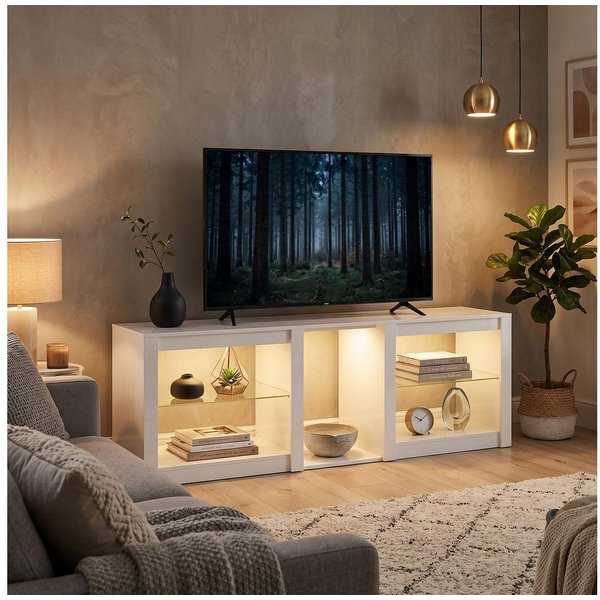 HOMCOM Lowboard Modernes Hochglanz-TV-Möbel (Set, 1 St., TV-Lowboard), Für Fernseher bis 75 Zoll, LED-Beleuchtung, modern