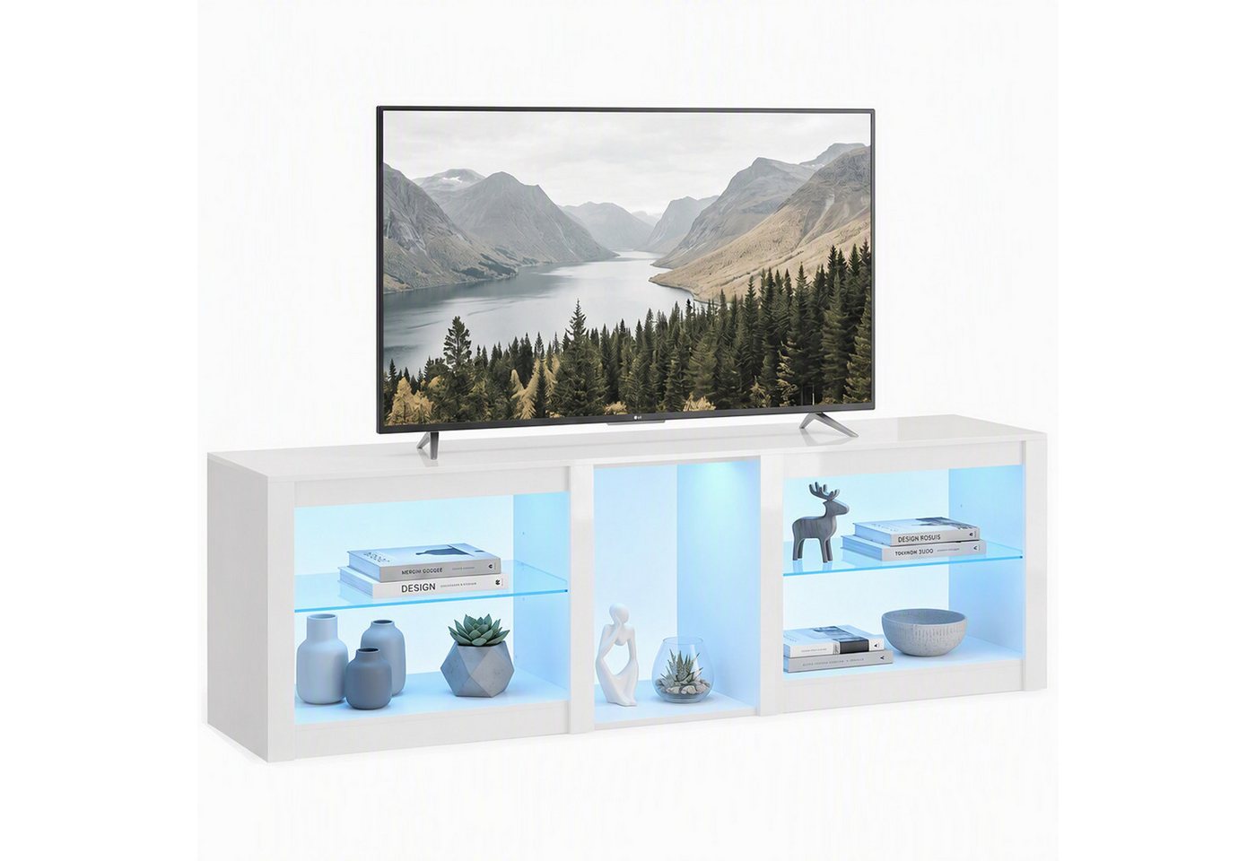 HOMCOM Lowboard Modernes Hochglanz-TV-Möbel (Set, 1 St., TV-Lowboard), Für Fernseher bis 75 Zoll, LED-Beleuchtung, modern – Bild 2 von 5