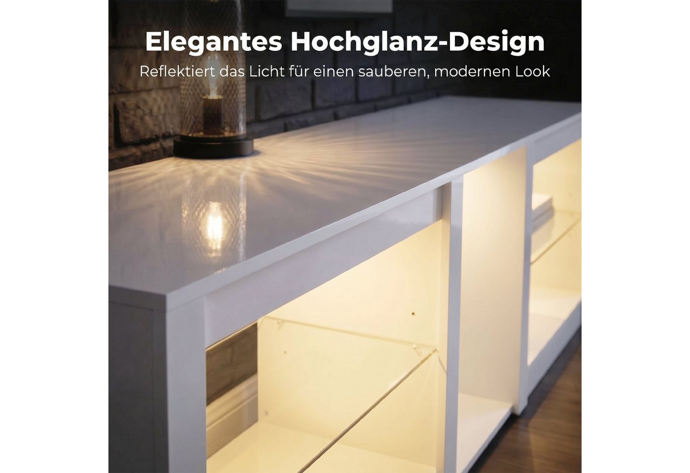 HOMCOM Lowboard Modernes Hochglanz-TV-Möbel (Set, 1 St., TV-Lowboard), Für Fernseher bis 75 Zoll, LED-Beleuchtung, modern – Bild 5 von 5