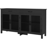 HOMCOM Lowboard-Schrank mit 4 Türen, verstellbaren Regalen und 2 Schubladen für Wohnzimmer, Küche, Esszimmer - industrieller Stil - 150 x 40 x 85 cm Schwarz Aos