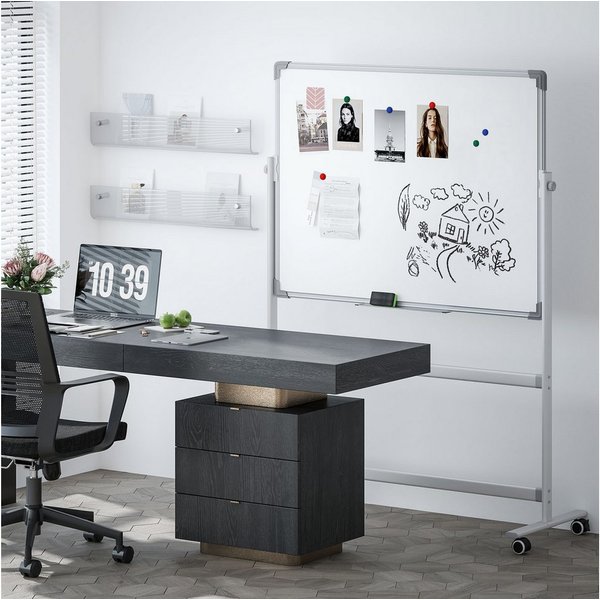 HOMCOM Magnettafel Stiftablage und Alurahmen Drehbares Mobiles Magnetisch, (Schreiben Whiteboard, 1-tlg., Schreibtafel), 120 x 90cm, mit Ständer, für Home Offic