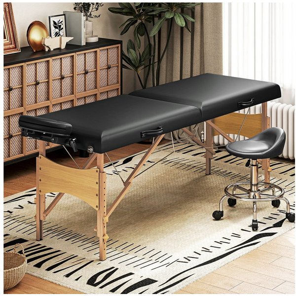 HOMCOM Massageliege 2 Zonen Klappbar Massagetisch Höhenverstellbar Massagebank (Kosmetikliege, 1-St., Massagebett), 70 cm Breit mit Kopfstütze, Holzfüßen Schwar