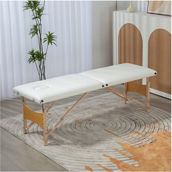 HOMCOM Massageliege 2-Zonen Massagetisch Massagebank mit Holzfüßen (Massagebett, 1-St., mit Tragetasche), klappbar, höhenverstellbar, Tragetasche