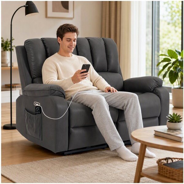 HOMCOM Massagesessel 2-Sitzer Elektrisches Relaxsofa mit Massage- und Heizfunktion (Set, 1-St., 2er Set), 2-Sitzer, elektrisch, Massage+Heizung, USB,USB-C