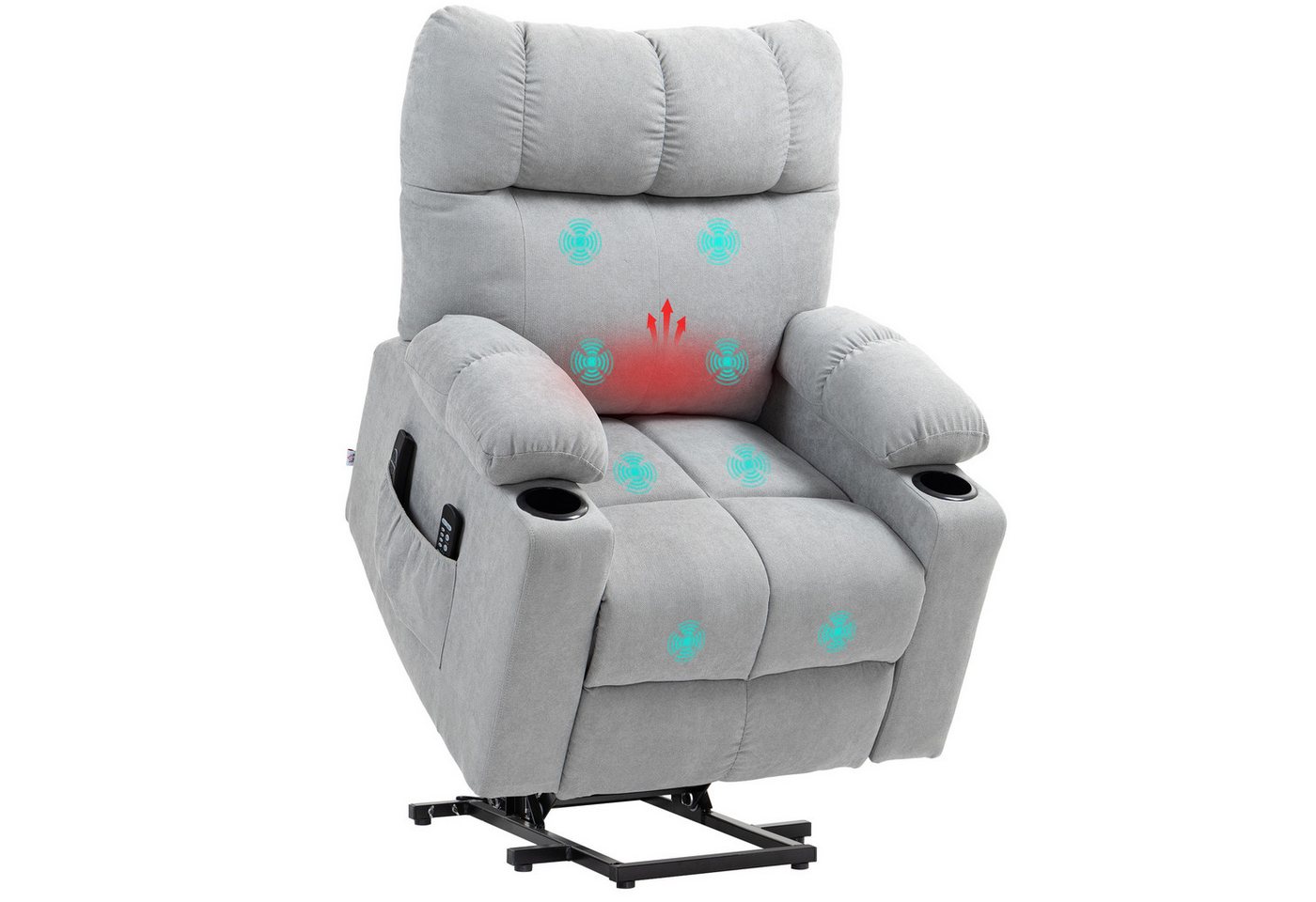 HOMCOM Massagesessel Aufstehhilfe mit Wärmefunktion, Becherhalter, Fußteil (Relaxsessel, 1-St., Fernsehsessel), für Wohnzimmer, Arbeitszimmer, Grau – Bild 2 von 5