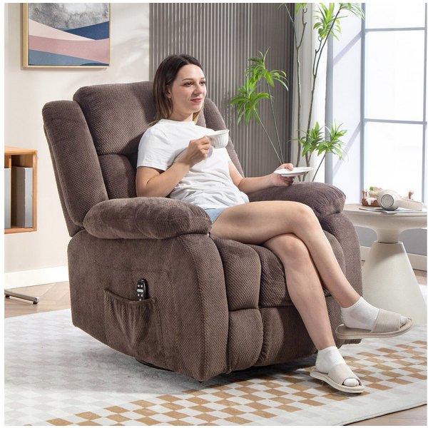 HOMCOM Massagesessel Drehbar Fernsehsessel mit Vibrationsmassage, Heizfunktion (Set, 1-St., 1), 150° Liege, 8-Punkt-Massage, Lendenwärme