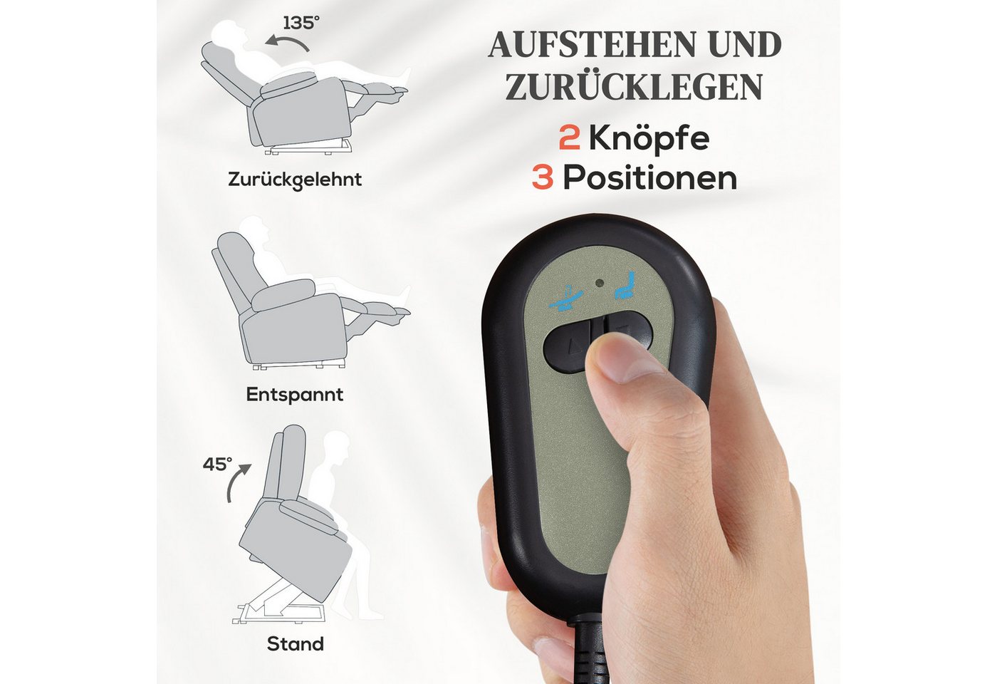 HOMCOM Massagesessel Elektrisch Relaxsessel mit Liege-, Wärme-, Massagefunktion (Fernsehsessel mit Aufstehhilfe, 1-St., TV-Sessel), mit Becherhalter, Stautraum, – Bild 4 von 5