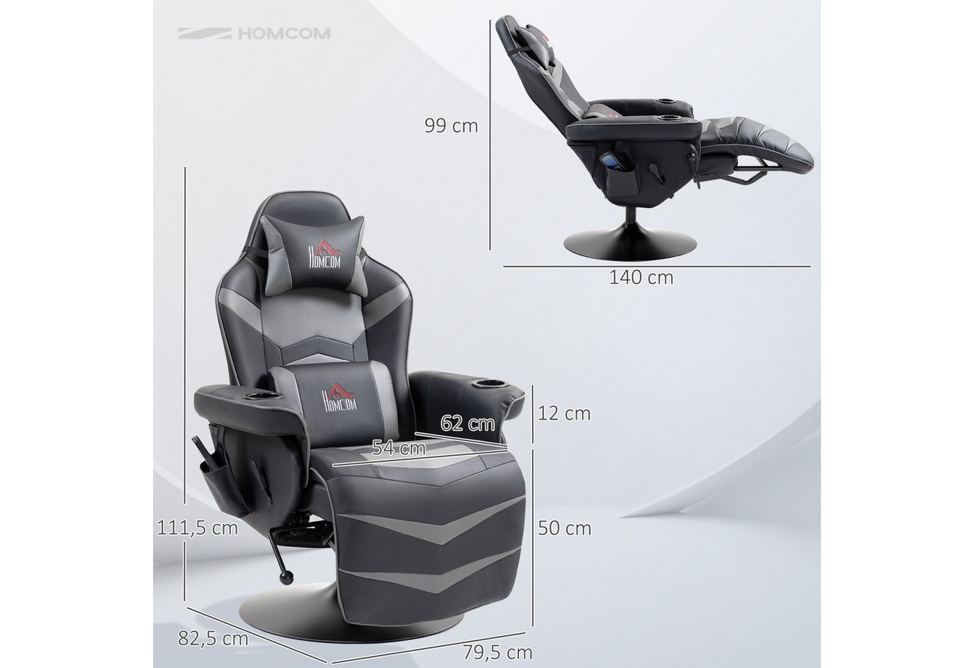 HOMCOM Massagesessel Elektrisch Sessel Kunstleder mit Liegefunktion Massage drehbar (Fernsehsessel, 1-St., Relaxsessel), für Wohnzimmer, Schwarz+Grau – Bild 3 von 5