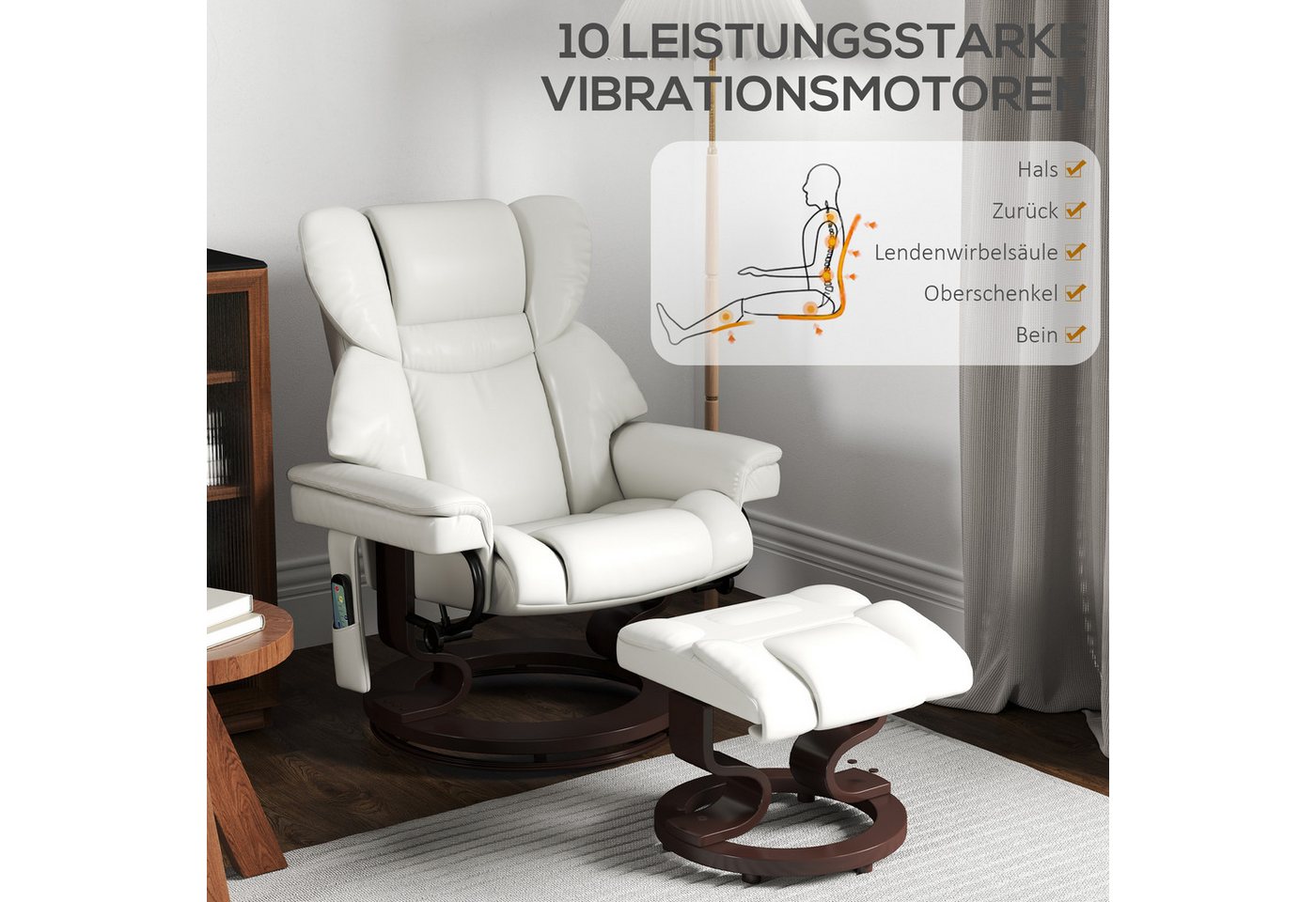 HOMCOM Massagesessel Fernsehsessel mit Hocker, 360°drehbarer, Massage, Kunstleder (Relaxsessel, 2-St., Fernsehsessel), mit Fernbedienung, Seitentasche, für Wohn – Bild 4 von 5