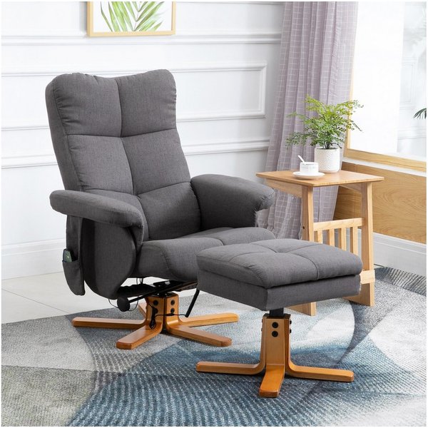 HOMCOM Massagesessel Hocker, 360°drehbarer mit Massage, TV-Sessel, Polyester (Massagesessel, 2-St., Relaxsessel), für Wohnbereich, Dunkelgrau