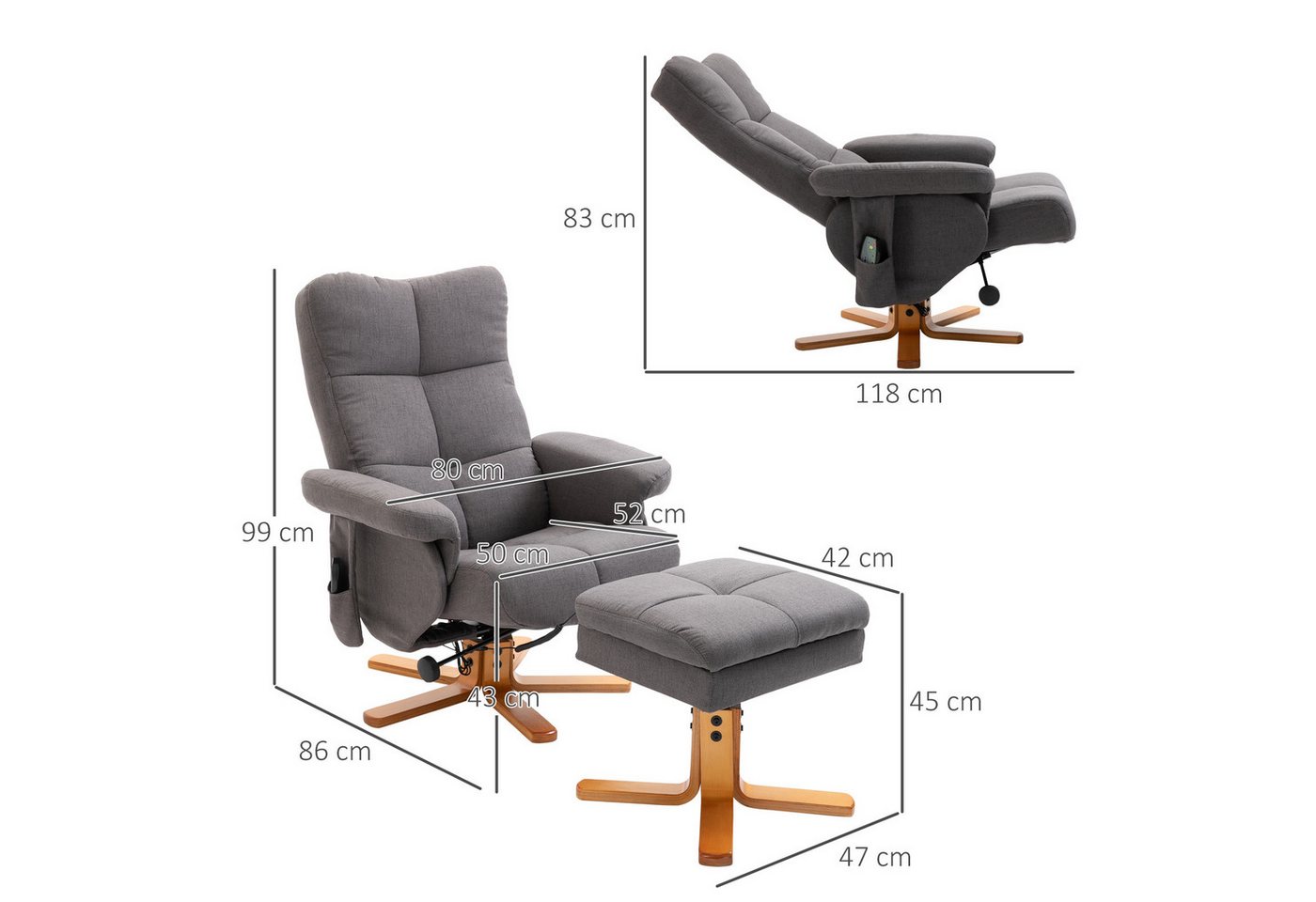 HOMCOM Massagesessel Hocker, 360°drehbarer mit Massage, TV-Sessel, Polyester (Massagesessel, 2-St., Relaxsessel), für Wohnbereich, Dunkelgrau – Bild 3 von 5