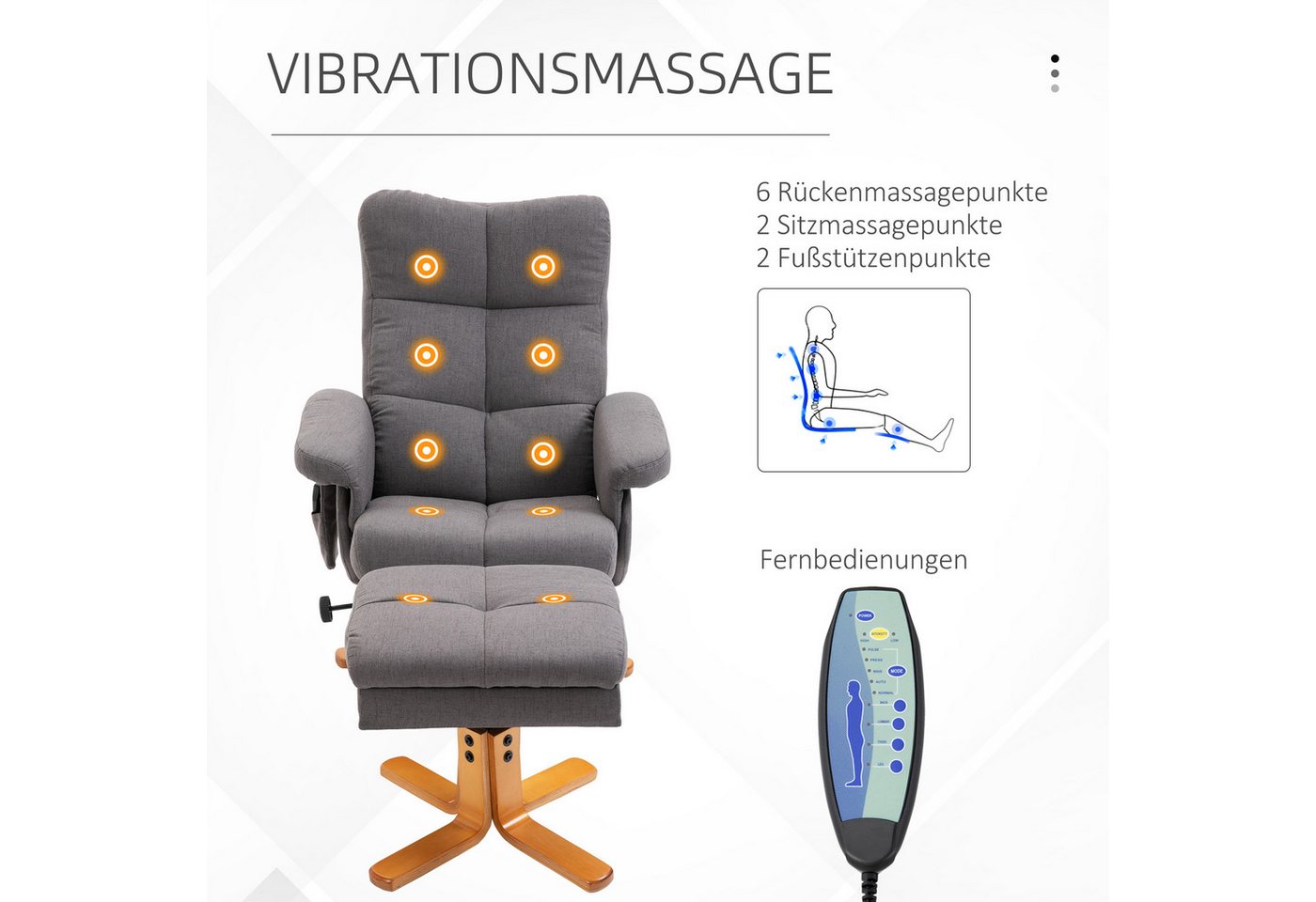 HOMCOM Massagesessel Hocker, 360°drehbarer mit Massage, TV-Sessel, Polyester (Massagesessel, 2-St., Relaxsessel), für Wohnbereich, Dunkelgrau – Bild 4 von 5