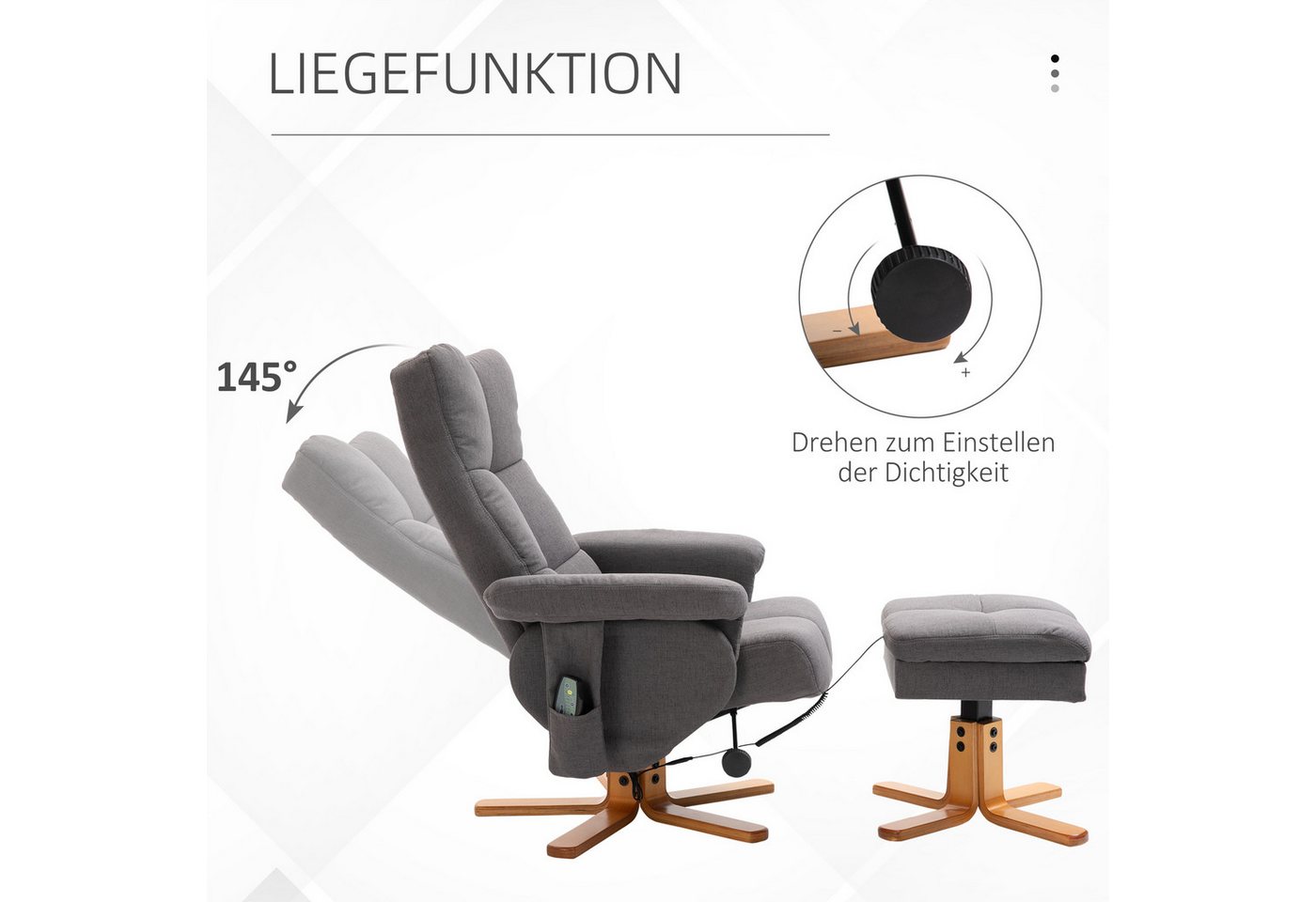 HOMCOM Massagesessel Hocker, 360°drehbarer mit Massage, TV-Sessel, Polyester (Massagesessel, 2-St., Relaxsessel), für Wohnbereich, Dunkelgrau – Bild 5 von 5