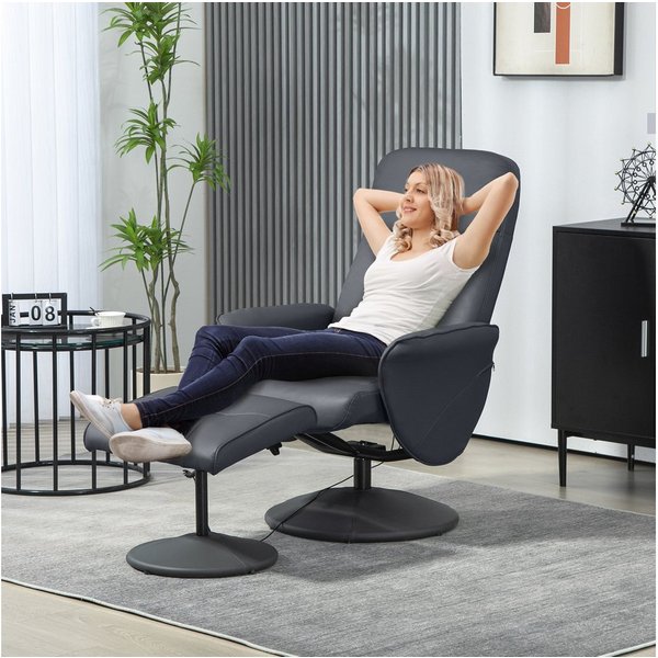 HOMCOM Massagesessel Hocker, drehbarer Fernsehsessel, Liegefunktion, Fernbedienung (Relaxsessel, 2-St., Fernsehsessel), mit Seitentasche, Fernbedienung, Kunstle