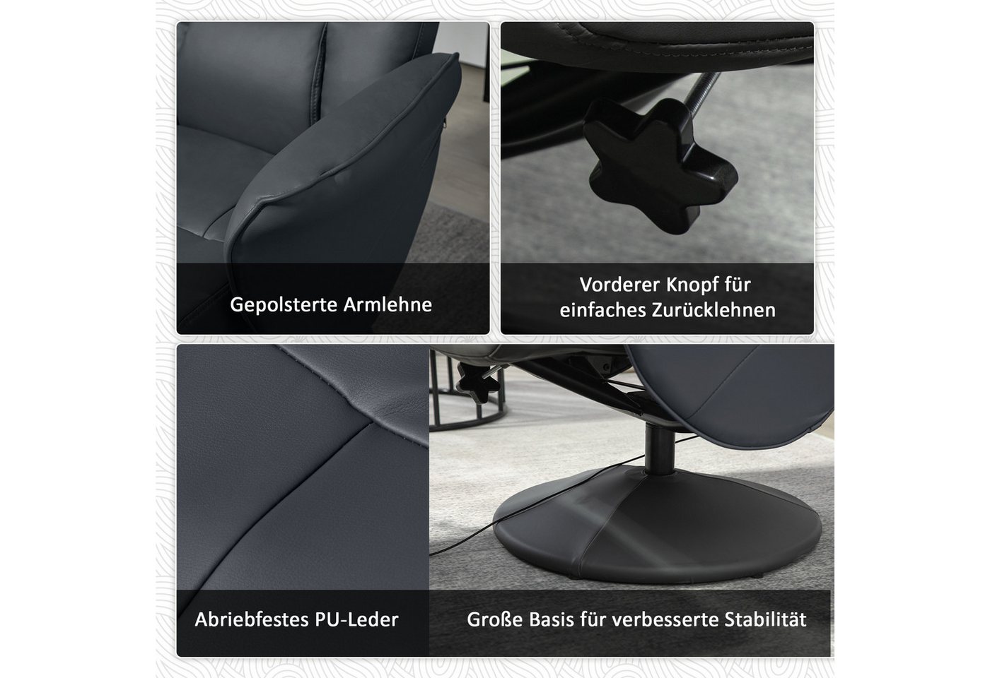 HOMCOM Massagesessel Hocker, drehbarer Fernsehsessel, Liegefunktion, Fernbedienung (Relaxsessel, 2-St., Fernsehsessel), mit Seitentasche, Fernbedienung, Kunstle – Bild 5 von 5
