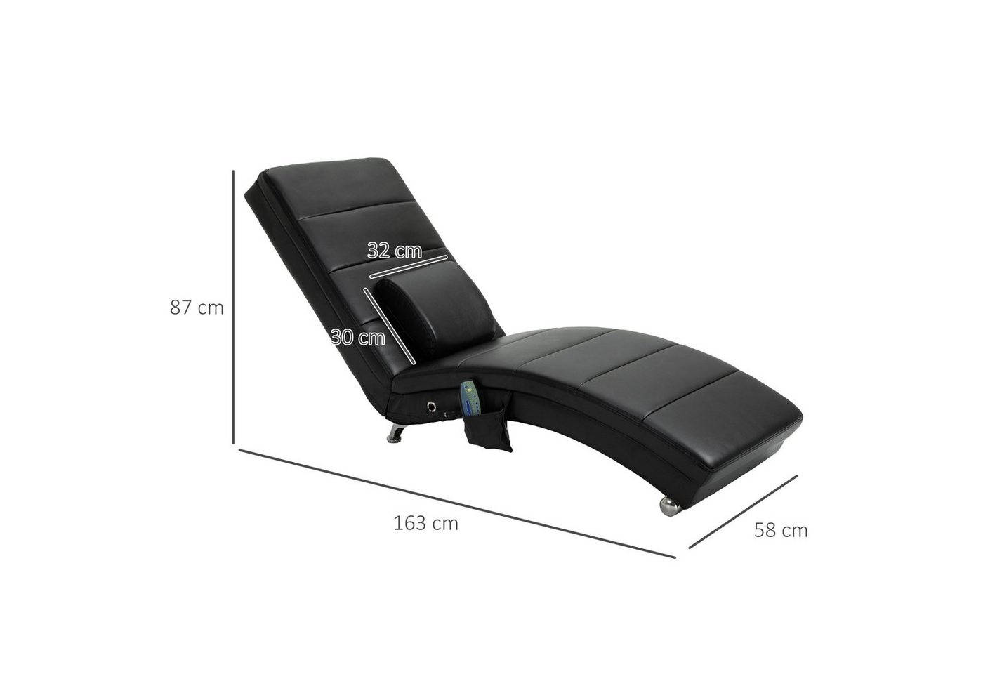 HOMCOM Massagesessel Relaxliege Relaxsessel mit Liegefunktion 8 Massagepunkten (Liegesessel, 1-St., Lounge Sessel), Schwarz 58 x 163 x 87 cm – Bild 3 von 5