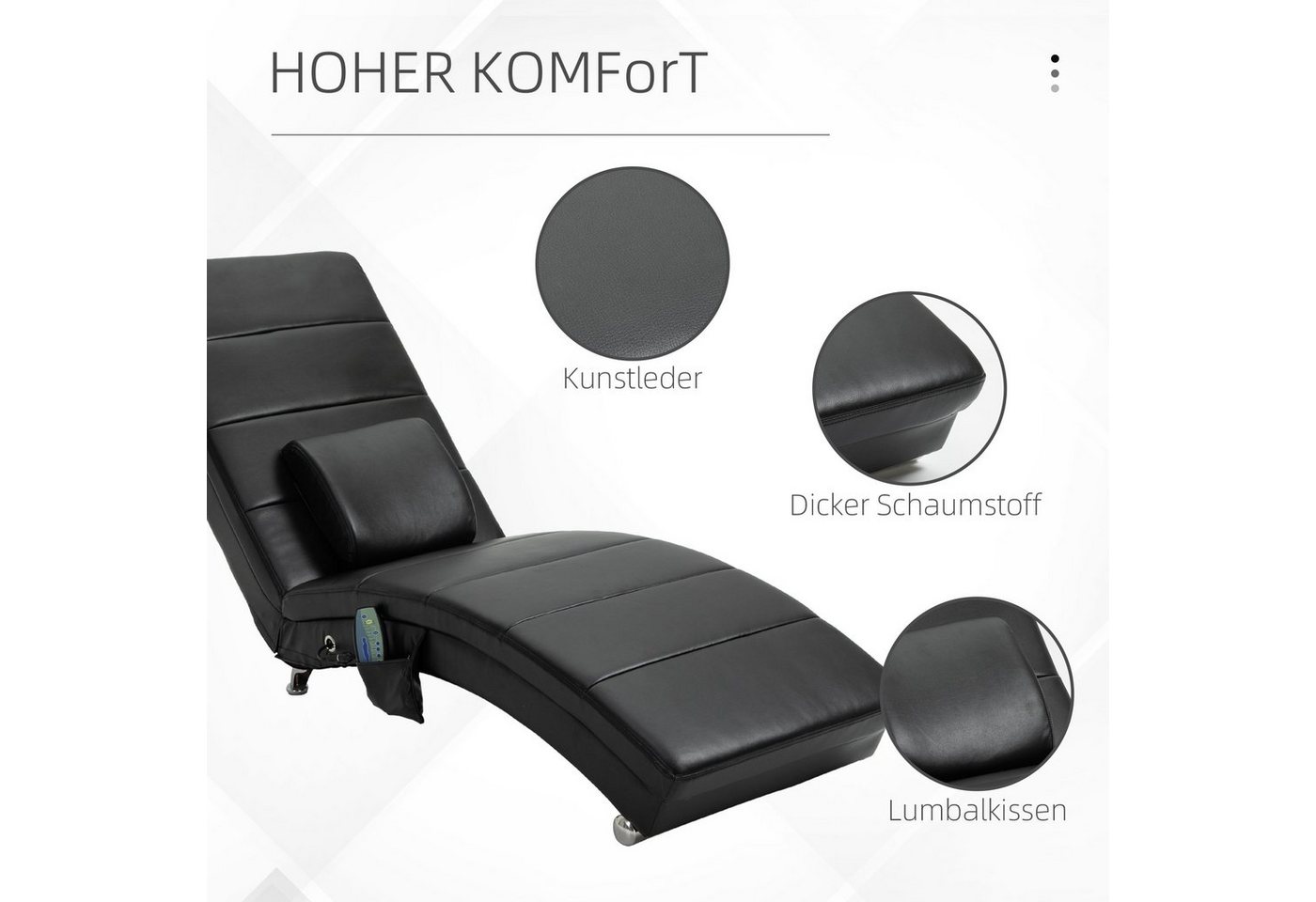 HOMCOM Massagesessel Relaxliege Relaxsessel mit Liegefunktion 8 Massagepunkten (Liegesessel, 1-St., Lounge Sessel), Schwarz 58 x 163 x 87 cm – Bild 4 von 5