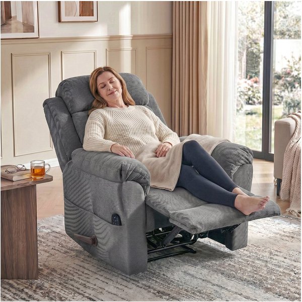 HOMCOM Massagesessel Relaxsessel Fernsehsessel mit Liegefunktion und Seitentasche (TV-Sessel, 1-St., Ruhesessel), mit Chenille-Optik, Grau