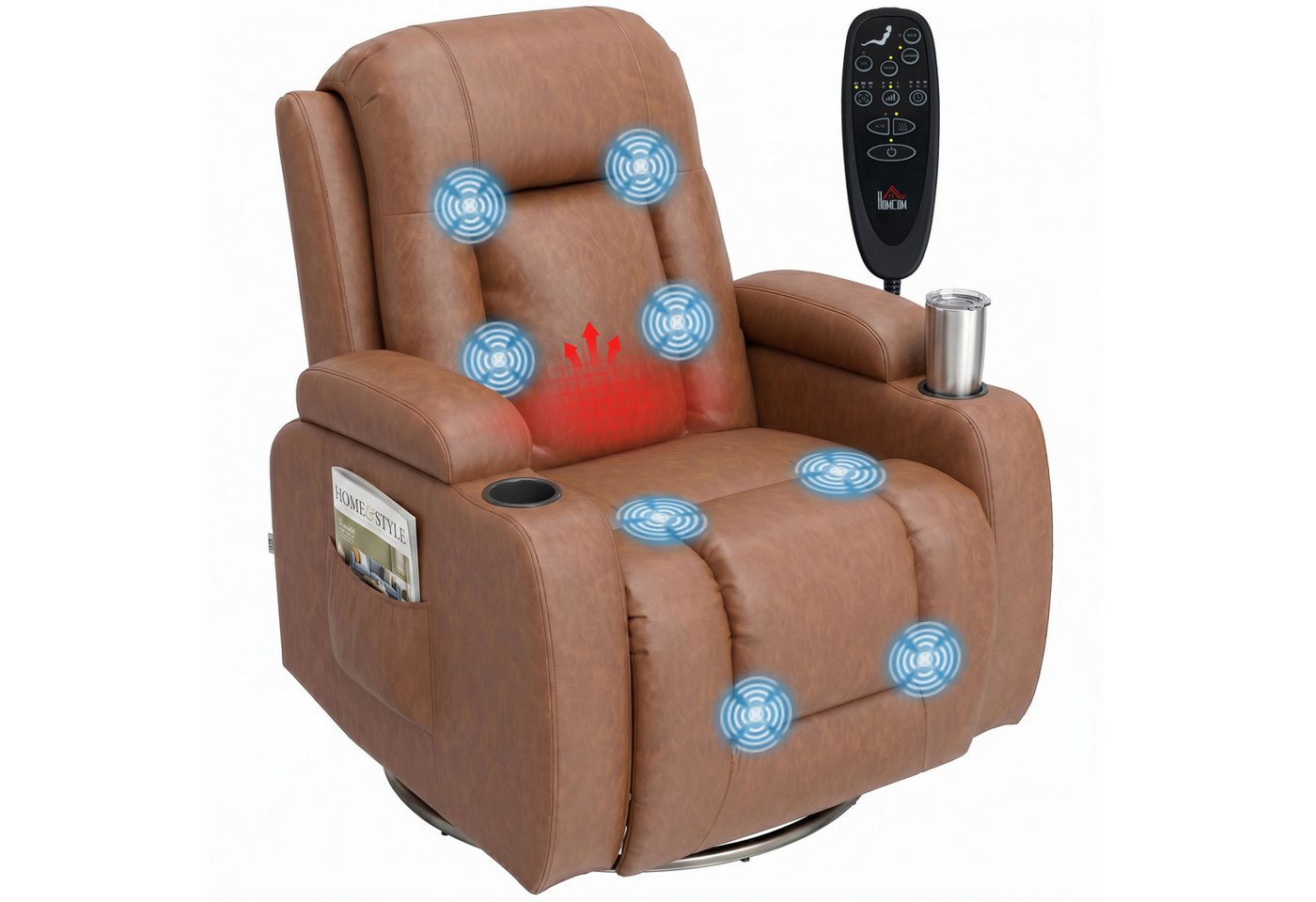 HOMCOM Massagesessel Relaxsessel Fernsehsessel mit Liegefunktion 8-Punkt-Massage mit Wärme (Set, 1-St., 1), drehbar, wippend – Bild 2 von 5