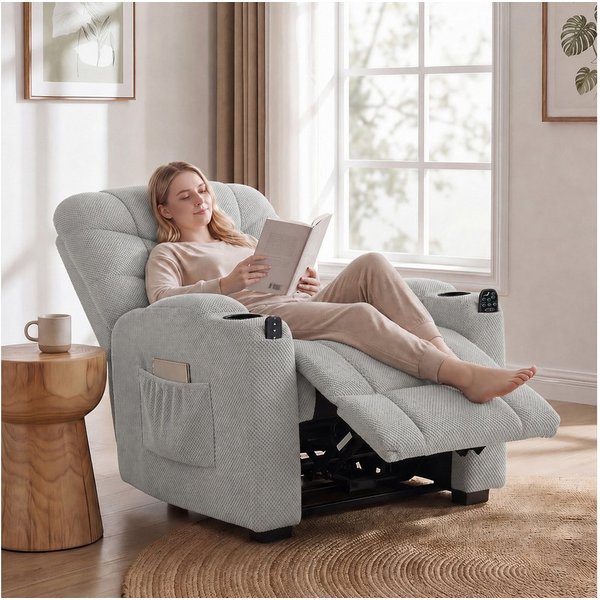HOMCOM Massagesessel Relaxsessel Fernsehsessel mit Massage & Wärme (TV Sessel, 1-St., 1), mit Fernbedienung, USB-Anschluss, Becherhalter