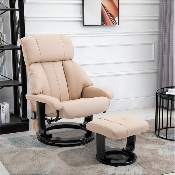 HOMCOM Massagesessel Relaxsessel mit Hocker, Liegefunktion, Ruhesessel für Wohnzimmer (Liegesessel, 2-St., Relaxliege), für Wohnbereich, Cremeweiß