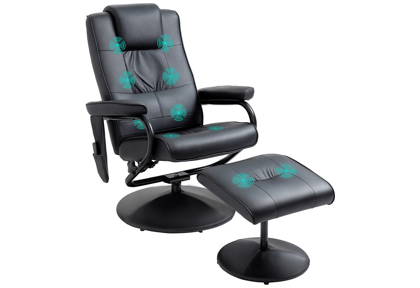 HOMCOM Massagesessel Relaxsessel mit Hocker, Liegefunktion, Ruhesessel für Wohnzimmer (Set, 2-St., Relaxliege), Kann sitzen, liegen und um 360° drehen – Bild 2 von 5
