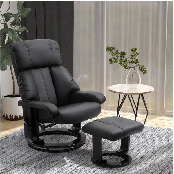 HOMCOM Massagesessel Relaxsessel mit Hocker, Liegefunktion, Ruhesessel für Wohnzimmer (Relaxliege, 2-St., Relaxsessel), für Wohnbereich, Schwarz