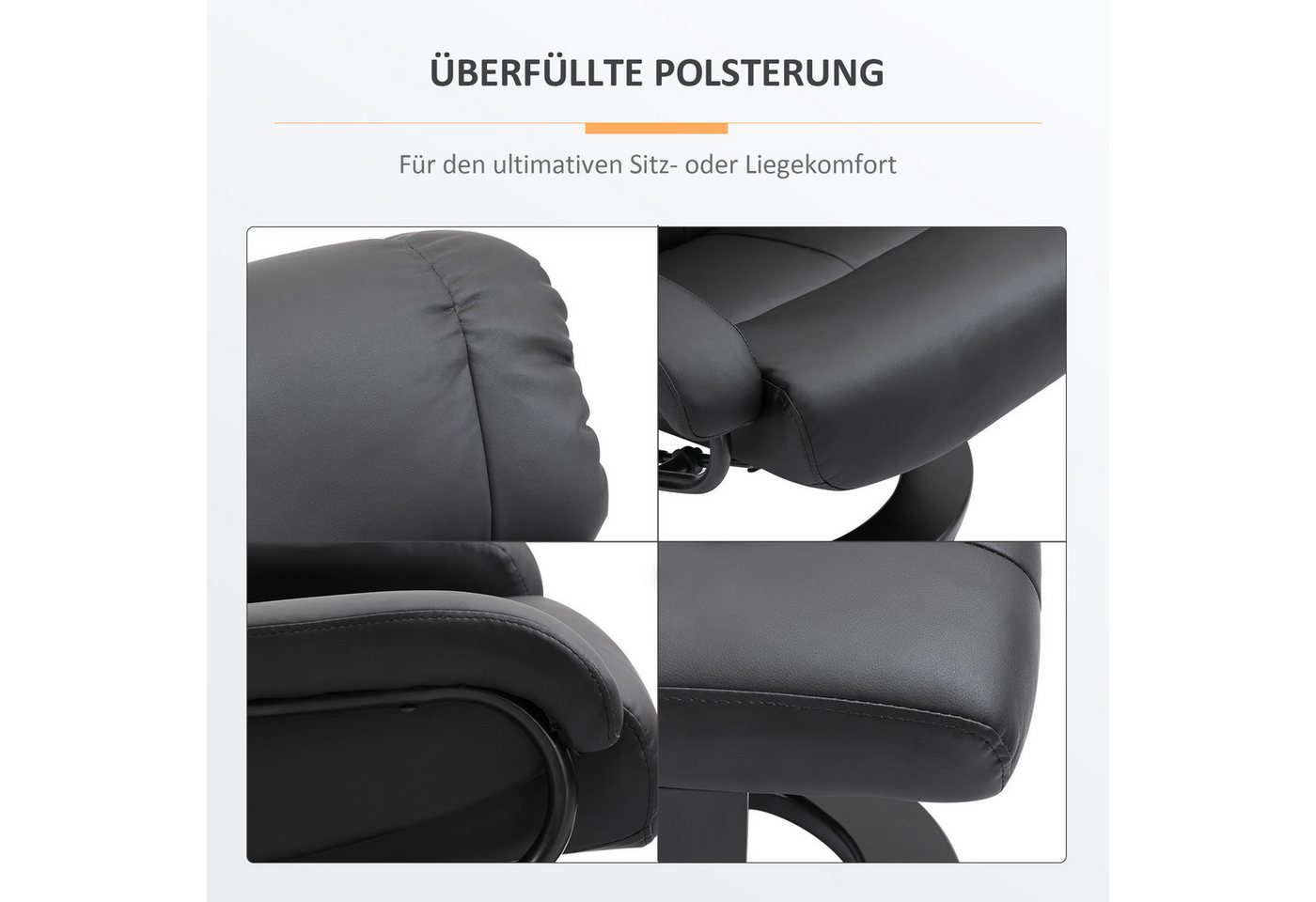 HOMCOM Massagesessel Relaxsessel mit Hocker, Liegefunktion, Ruhesessel für Wohnzimmer (Relaxliege, 2-St., Relaxsessel), für Wohnbereich, Schwarz – Bild 5 von 5