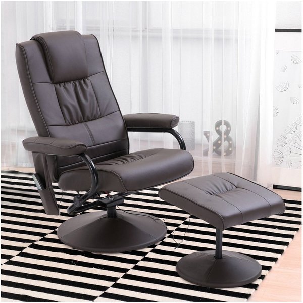 HOMCOM Massagesessel Relaxsessel mit Hocker, Liegefunktion, Ruhesessel für Wohnzimmer (Massagestuhl, 2-St., Relaxliege), für Wohnbereich, Braun