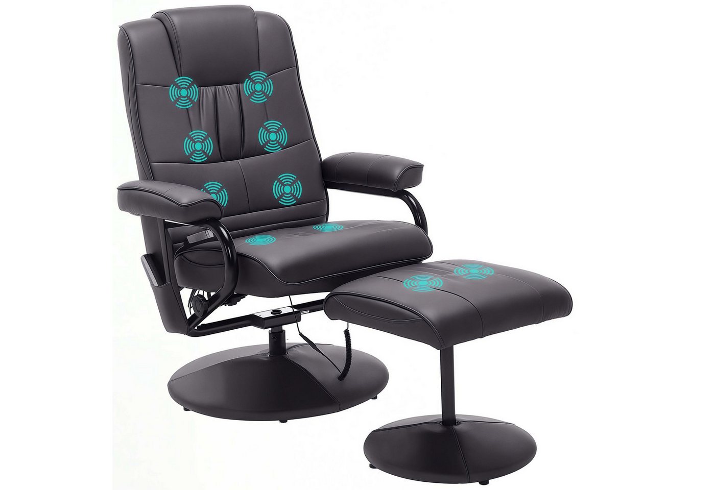 HOMCOM Massagesessel Relaxsessel mit Hocker, Liegefunktion, Ruhesessel für Wohnzimmer (Massagestuhl, 2-St., Relaxliege), für Wohnbereich, Braun – Bild 2 von 5