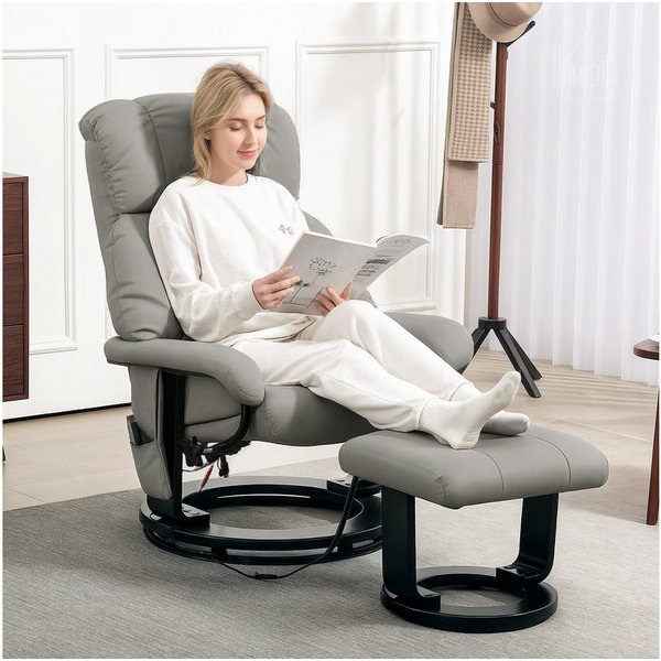 HOMCOM Massagesessel Relaxsessel mit Hocker, Liegefunktion, Ruhesessel für Wohnzimmer (Fernsehsessel, 2-St., Elektrischer Liegesessel mit Fernbedienung), mit Se