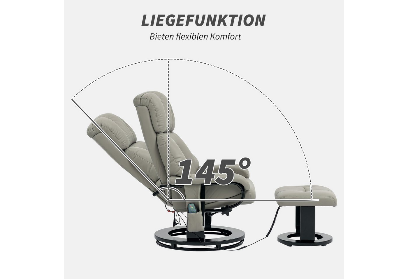 HOMCOM Massagesessel Relaxsessel mit Hocker, Liegefunktion, Ruhesessel für Wohnzimmer (Fernsehsessel, 2-St., Elektrischer Liegesessel mit Fernbedienung), mit Se – Bild 5 von 5