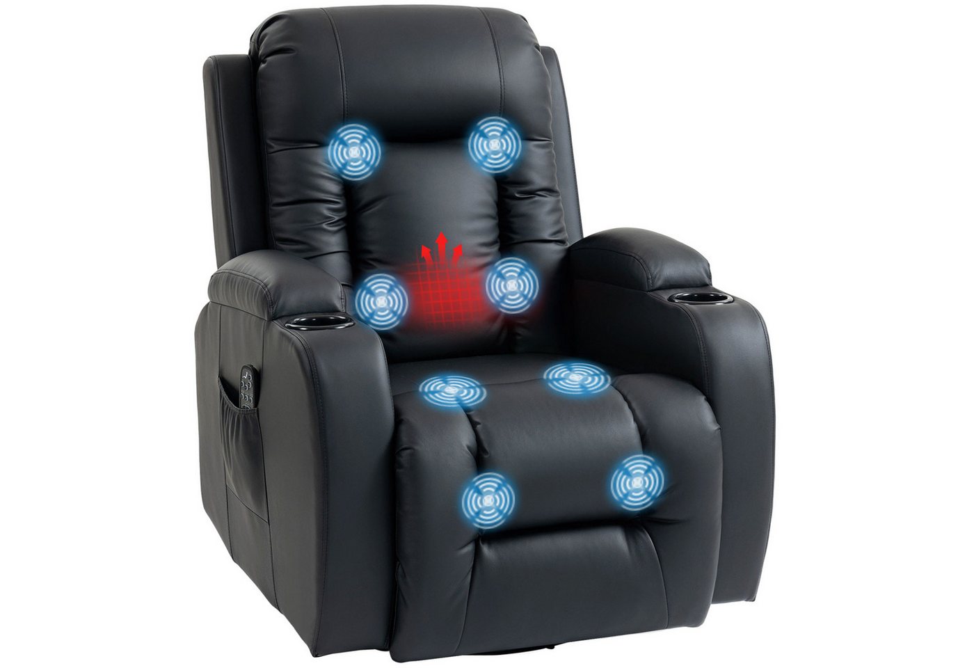 HOMCOM Massagesessel Relaxsessel mit Liegefunktion, Fernsehsessel mit Wippfunktion (Relaxsessel, 1-St., Fernsehsessel), Massage- und Wärmefunktion, Schwarz – Bild 2 von 5