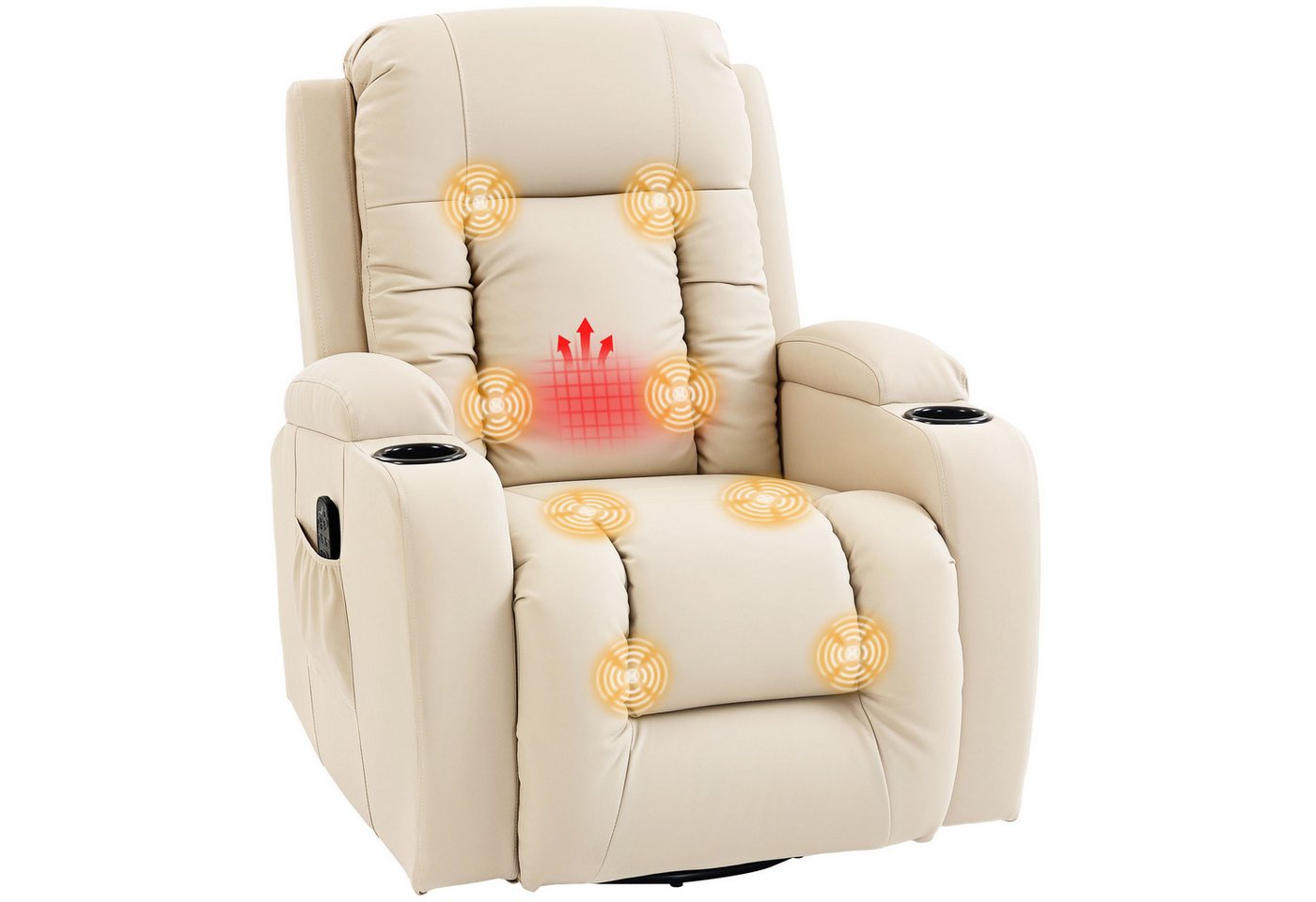 HOMCOM Massagesessel Relaxsessel mit Liegefunktion, Fernsehsessel mit Wippfunktion (Relaxsessel, 1-St., Fernsehsessel), Massage- und Wärmefunktion, Cremeweiß – Bild 2 von 5