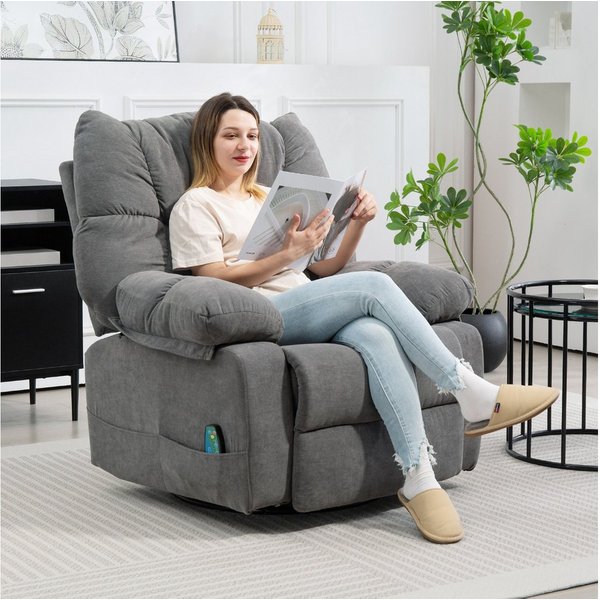 HOMCOM Massagesessel Relaxsessel mit Vibration, Heizung, Fußteil, Liegesessel (Fernsehsessel mit Wärmefunktion, Liegefunktion, 1-St., TV Sessel mit Seitentasche