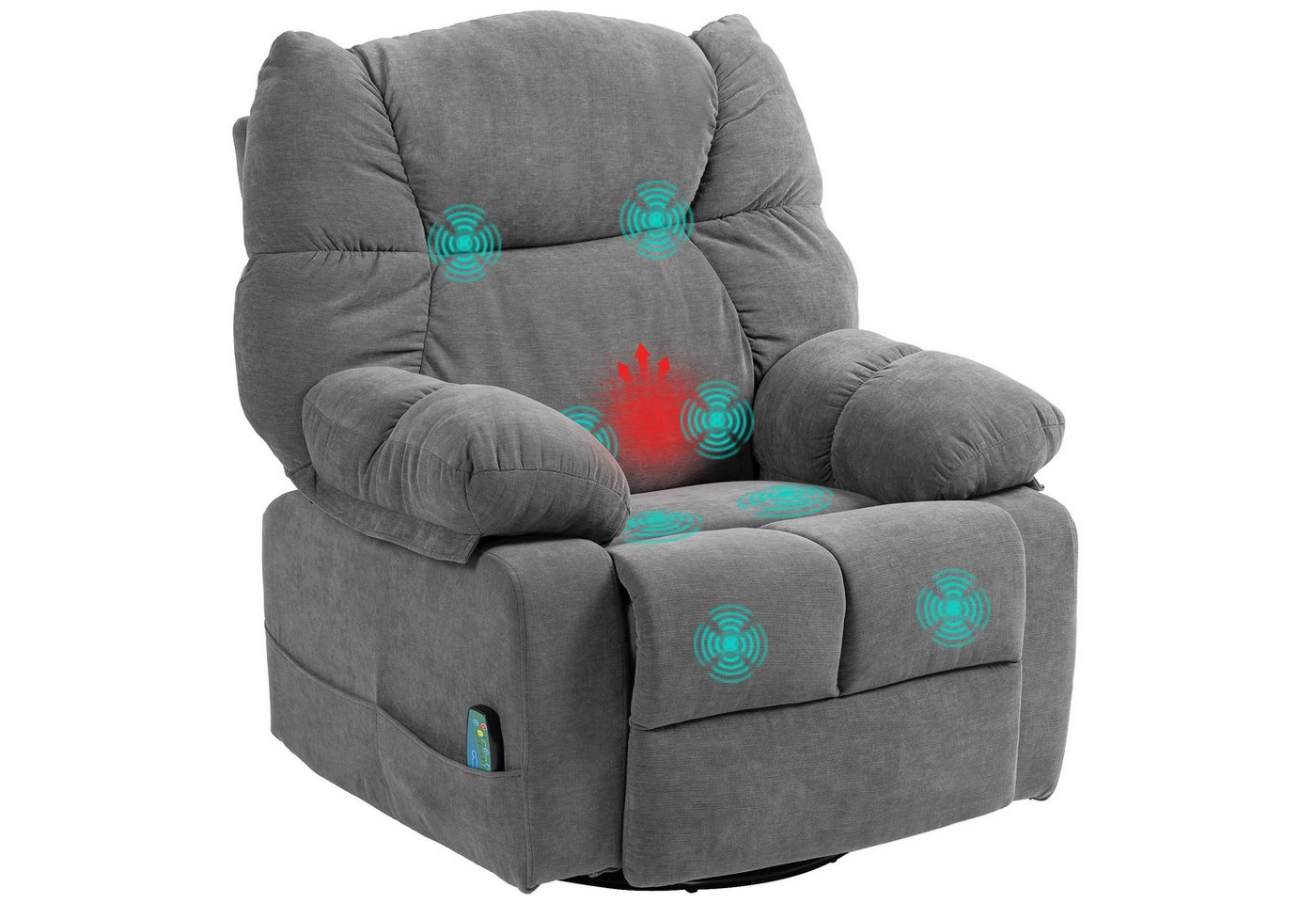 HOMCOM Massagesessel Relaxsessel mit Vibration, Heizung, Fußteil, Liegesessel (Fernsehsessel mit Wärmefunktion, Liegefunktion, 1-St., TV Sessel mit Seitentasche – Bild 2 von 5